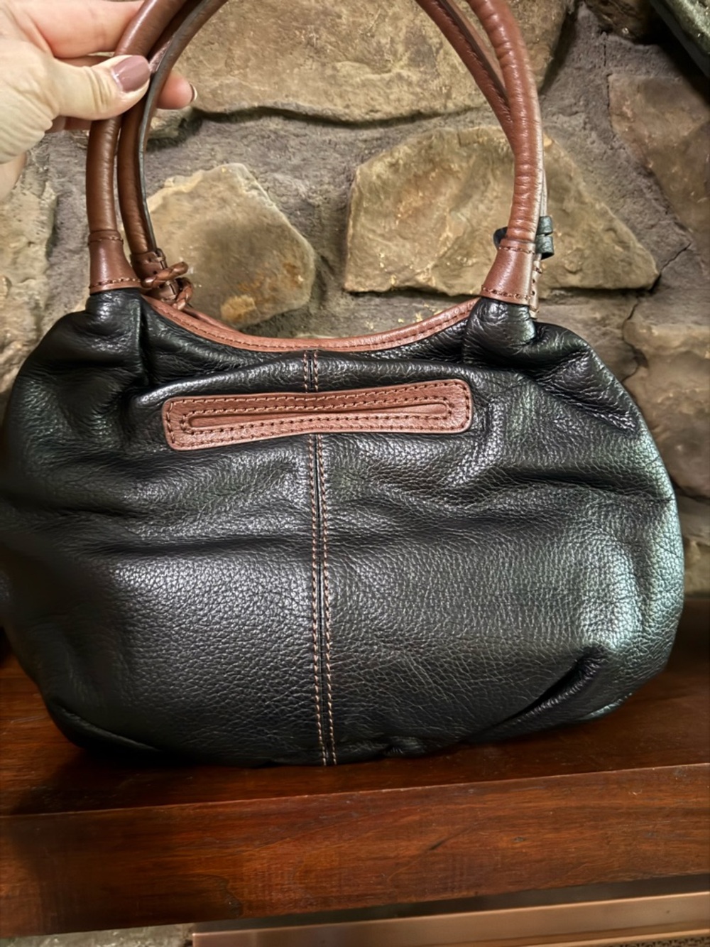Brighton Black and Brown Leather Shoulder Bag with Braided Charm - Picture 3 of 5